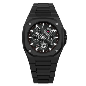 Premium Black Stainless Steel Waterproof Men’s Watch – Luxury Multi-Dial Design (With Box)
